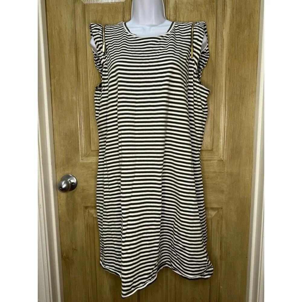 MICHAEL KORS MK BASICS COTTON STRIPE DRESS ZIPPER SLEEVE